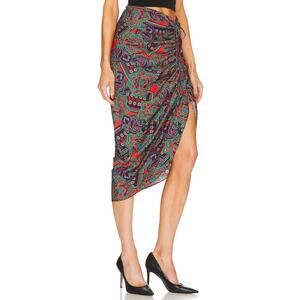 NWT Veronica Beard Ari Ruched Skirt Plus Size 16 Flame Red Multi Paisley Silk
